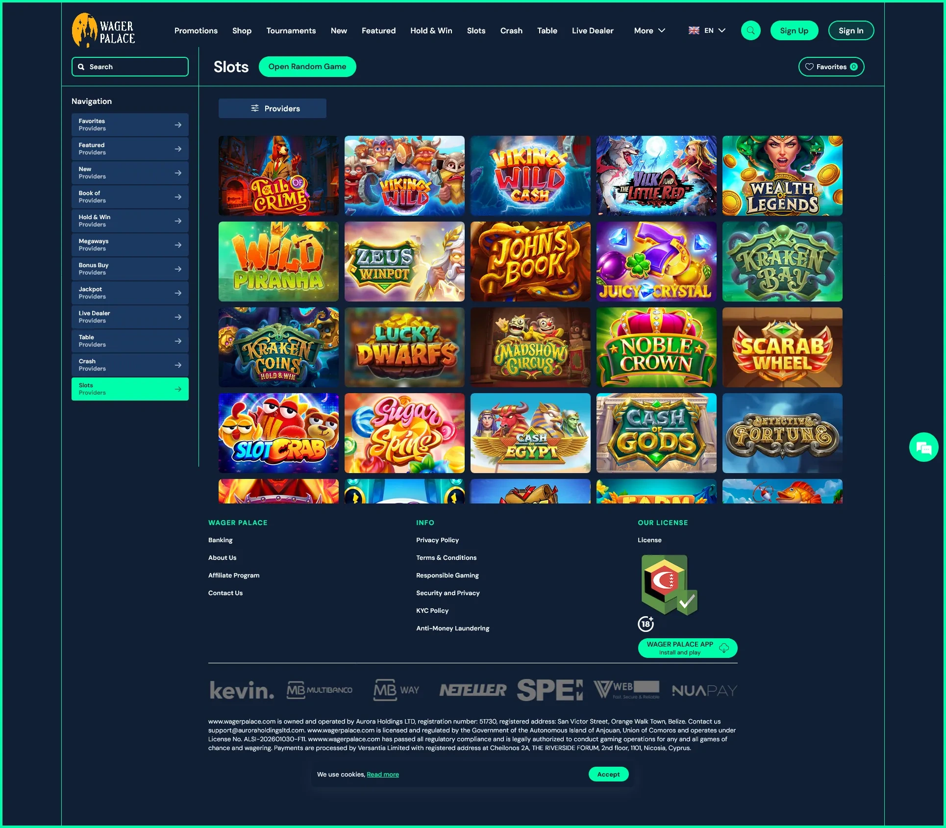 Complete collection of all slot machines at WagerPalace Casino