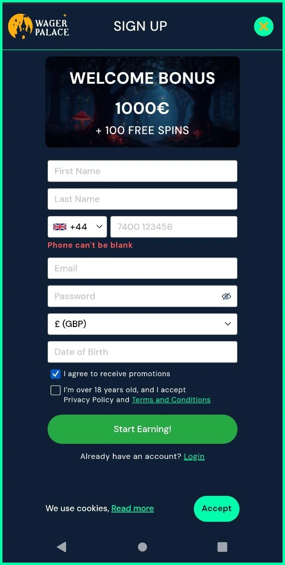 Quick registration for new players at WagerPalace Casino